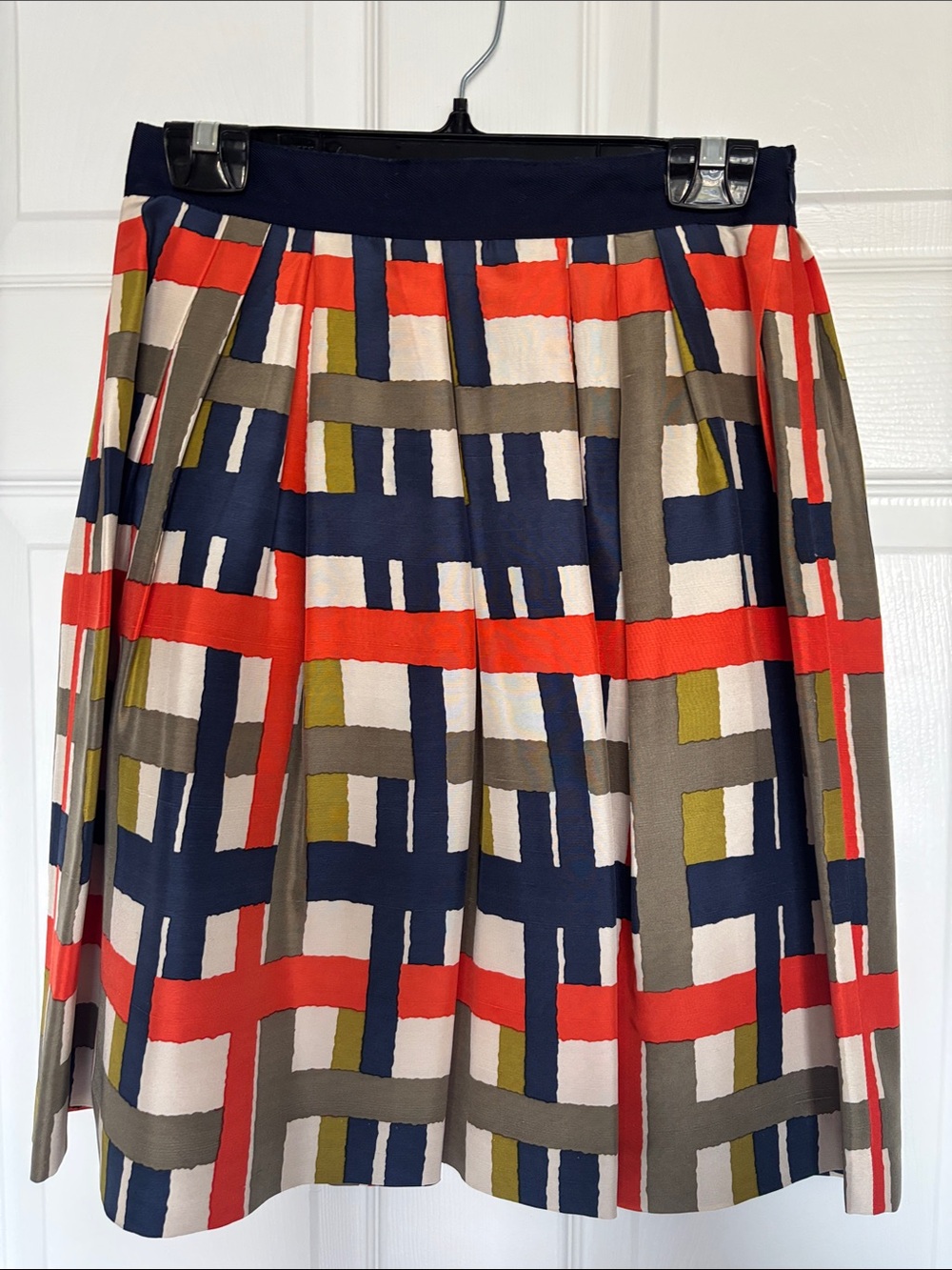 Anthropologie Geometric Pleated A-Line Skirt - Navy, Red, Olive, Cream